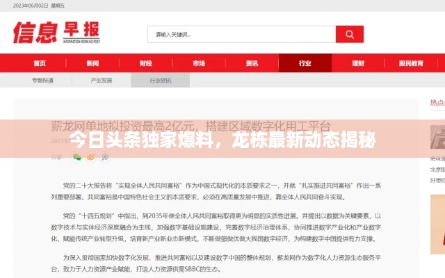 今日头条独家爆料，龙栋最新动态揭秘