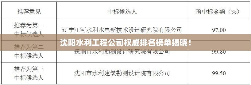 沈阳水利工程公司权威排名榜单揭晓！