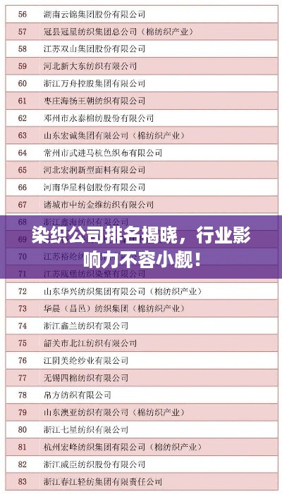 染织公司排名揭晓，行业影响力不容小觑！