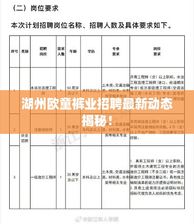 湖州欧童裤业招聘最新动态揭秘！