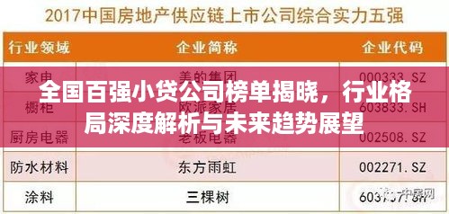 全国百强小贷公司榜单揭晓，行业格局深度解析与未来趋势展望
