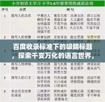 百度收录标准下的吸睛标题，探索千变万化的语言世界，探寻词语奥秘！