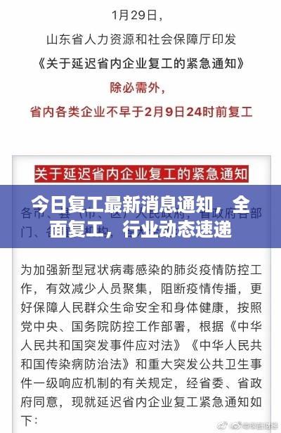今日复工最新消息通知，全面复工，行业动态速递